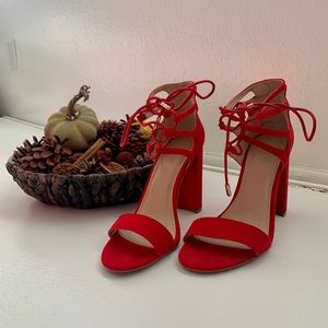 4-inch hot red lace-up heels